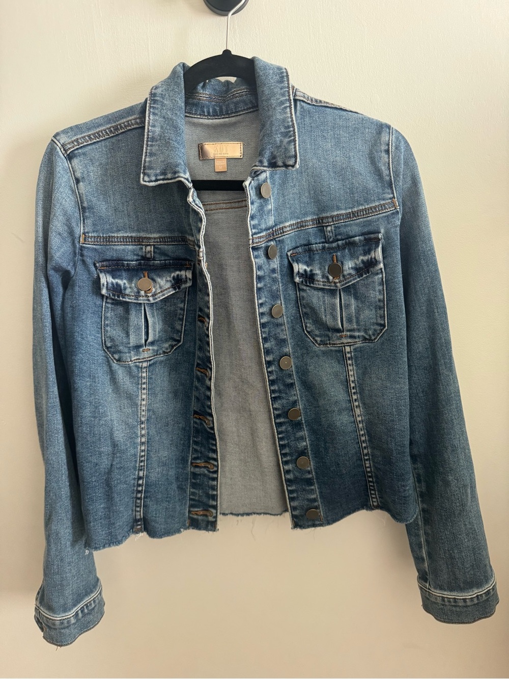 KUT From The Kloth Raw Hem Fitted Denim Jacket Medium - Picture 2 of 6
